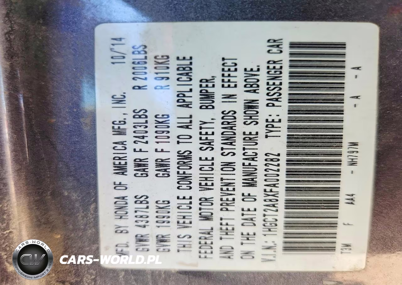 2015 Honda Accord Exl VIN:1HGCT2A8XFA002282 - 12