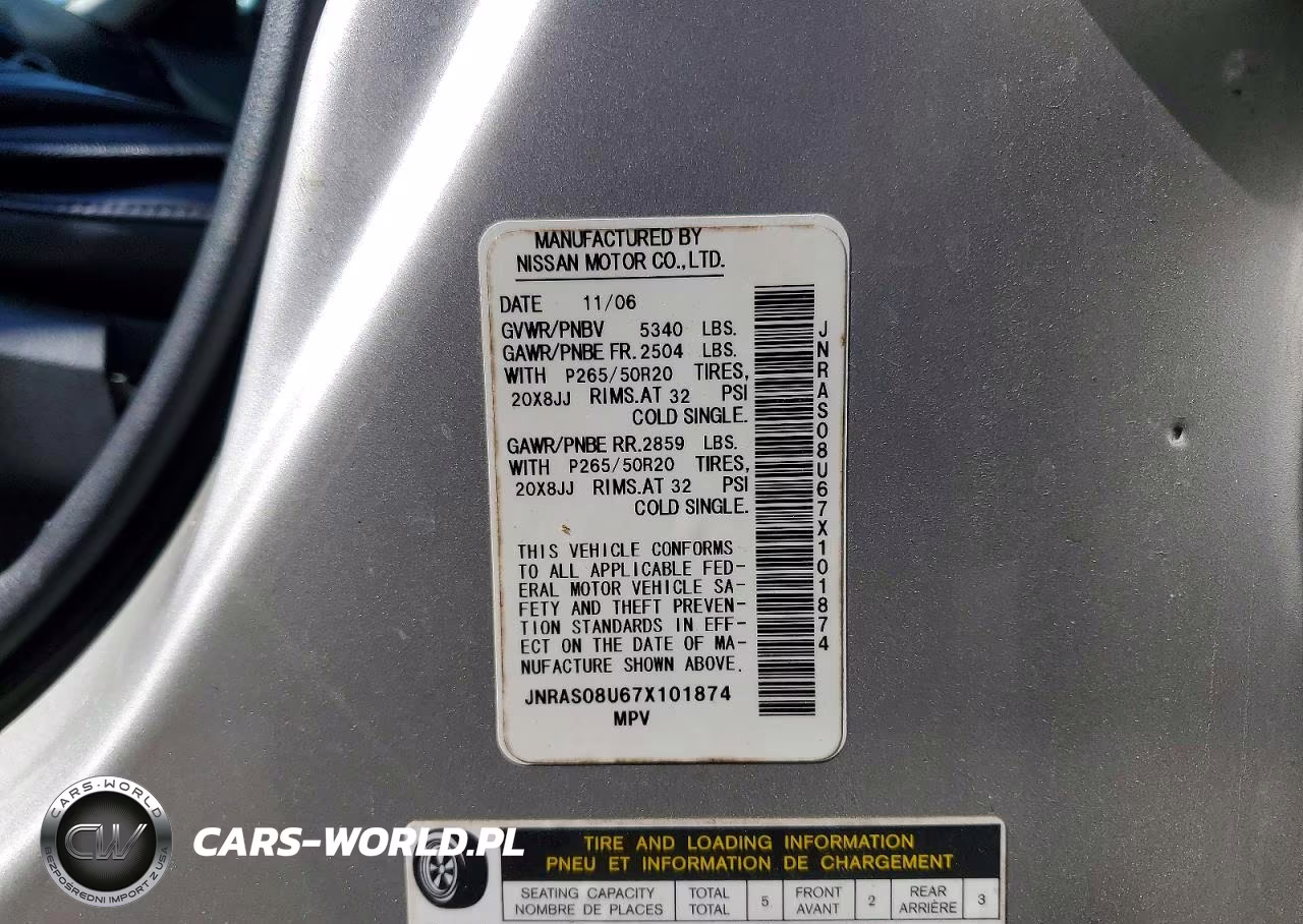 2007 Infiniti Fx35 Base VIN:JNRAS08U67X101874 - 13