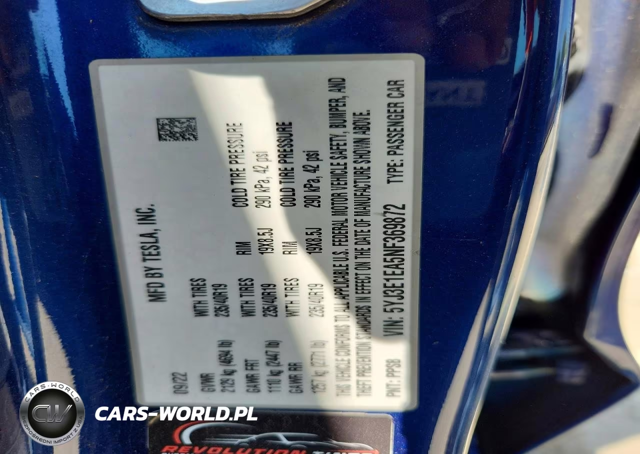 2022 Tesla Model 3 VIN:5YJ3E1EA5NF369872 - 12