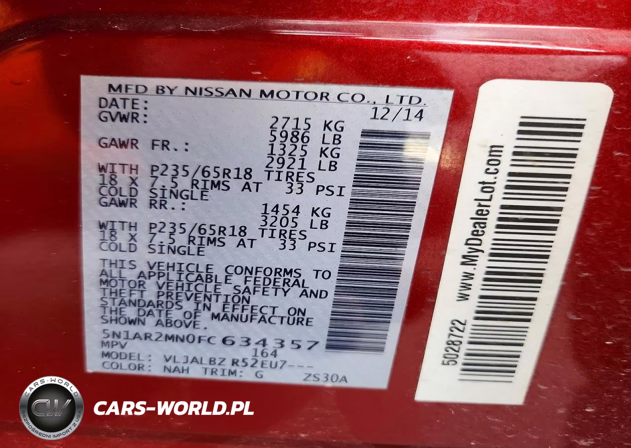 2015 Nissan Pathfinder S VIN:5N1AR2MN0FC634357 - 14