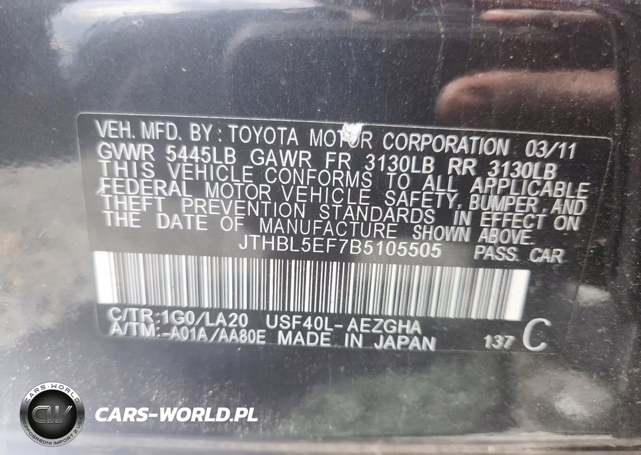 2011 Lexus Ls 460 VIN:JTHBL5EF7B5105505 - 12