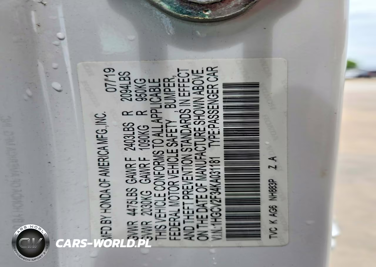 2019 Honda Accord Sport VIN:1HGCV2F34KA031181 - 13