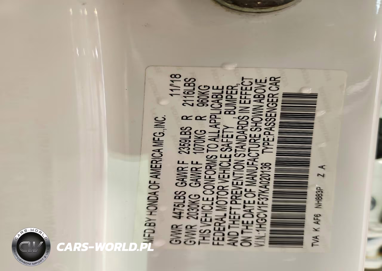 2019 Honda Accord Sport VIN:1HGCV1F37KA020136 - 13