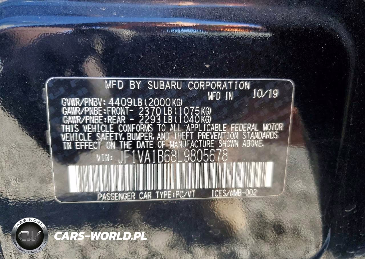2020 Subaru Wrx Premium VIN:JF1VA1B68L9805678 - 13