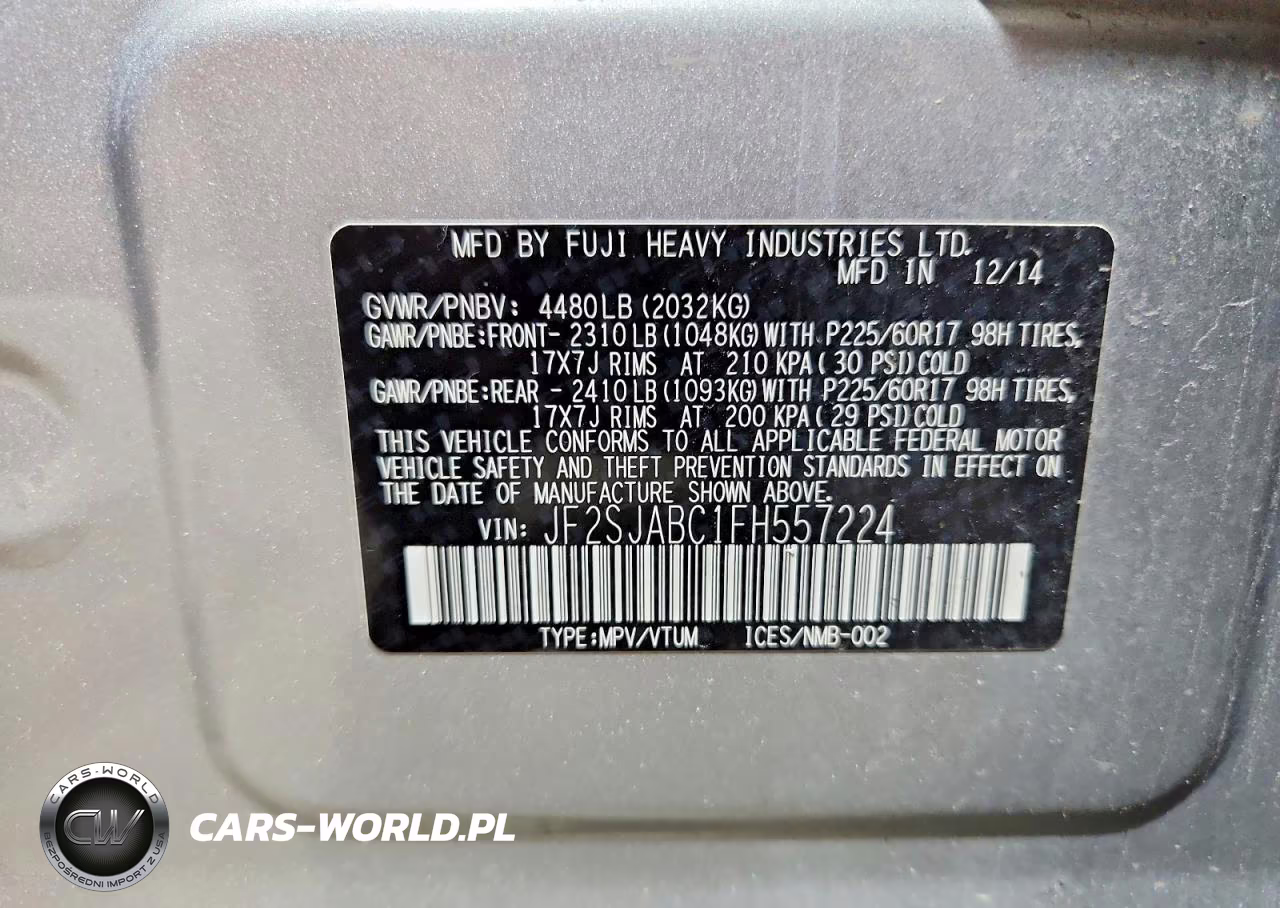 2015 Subaru Forester 2.5I VIN:JF2SJABC1FH557224 - 12