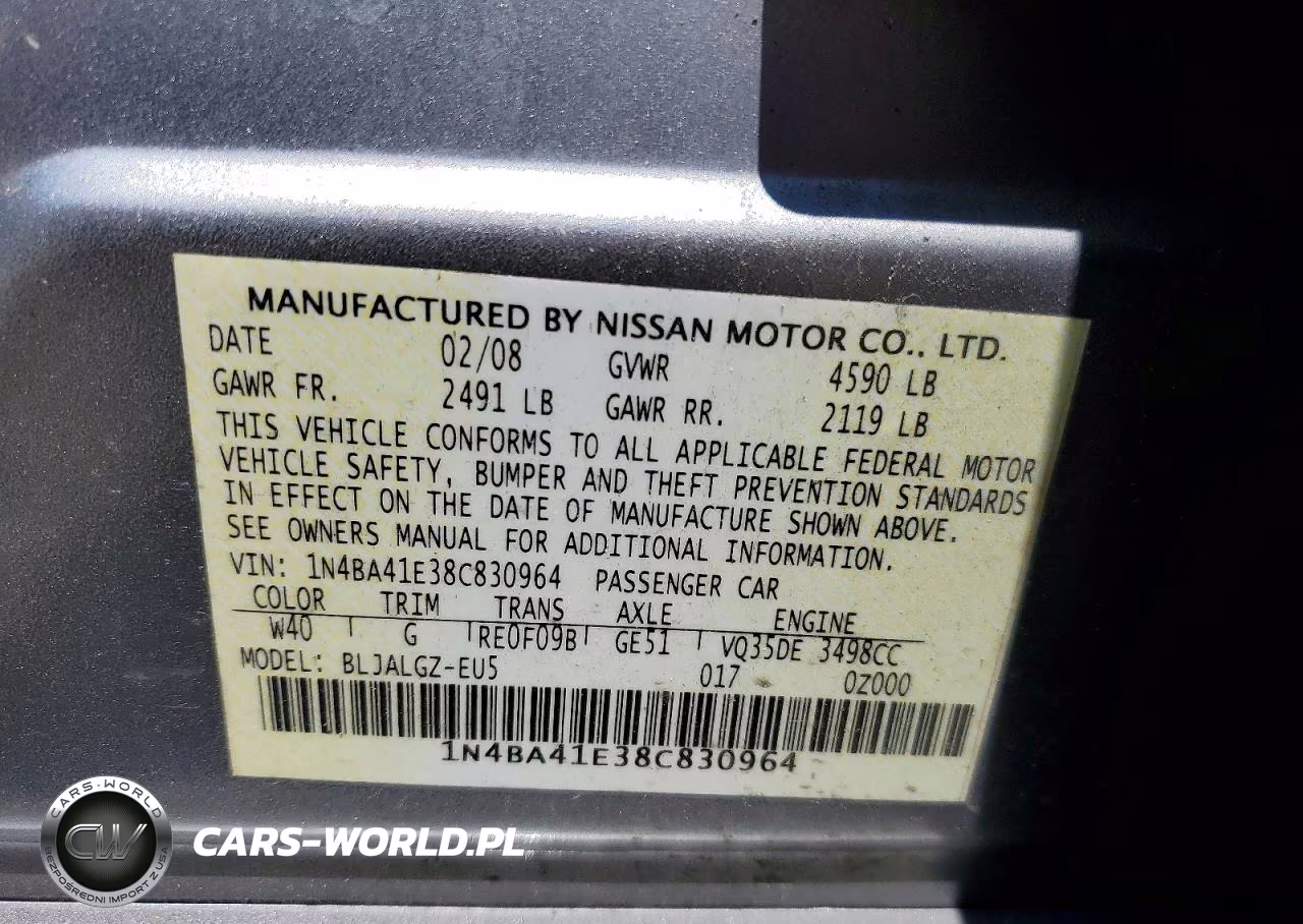 2008 Nissan Maxima 3.5 Se VIN:1N4BA41E38C830964 - 12
