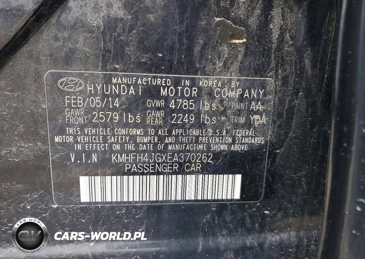 2014 Hyundai Azera Limited VIN:KMHFH4JGXEA370262 - 12