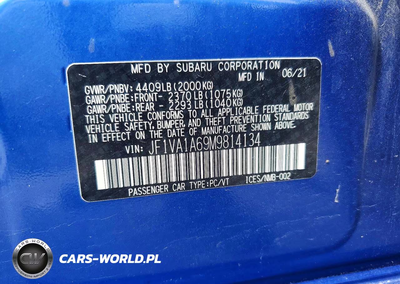 2021 Subaru Wrx VIN:JF1VA1A69M9814134 - 13