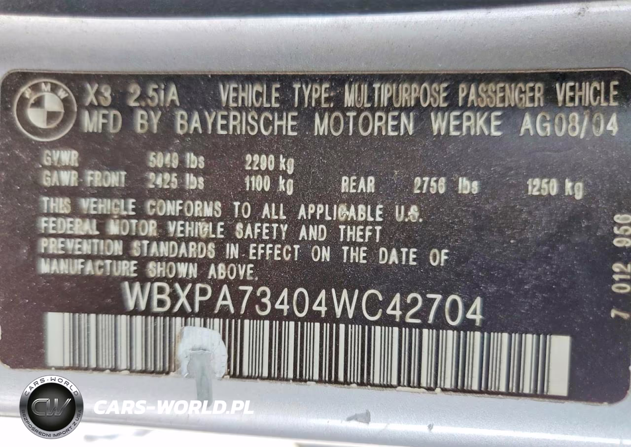 2004 BMW X3 2.5I VIN:WBXPA73404WC42704 - 13