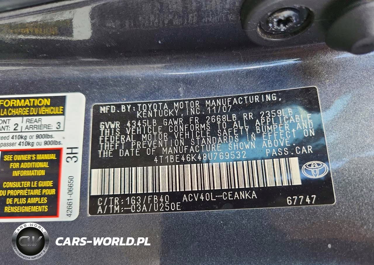 2008 Toyota Camry Le VIN:4T1BE46K48U769532 - 13