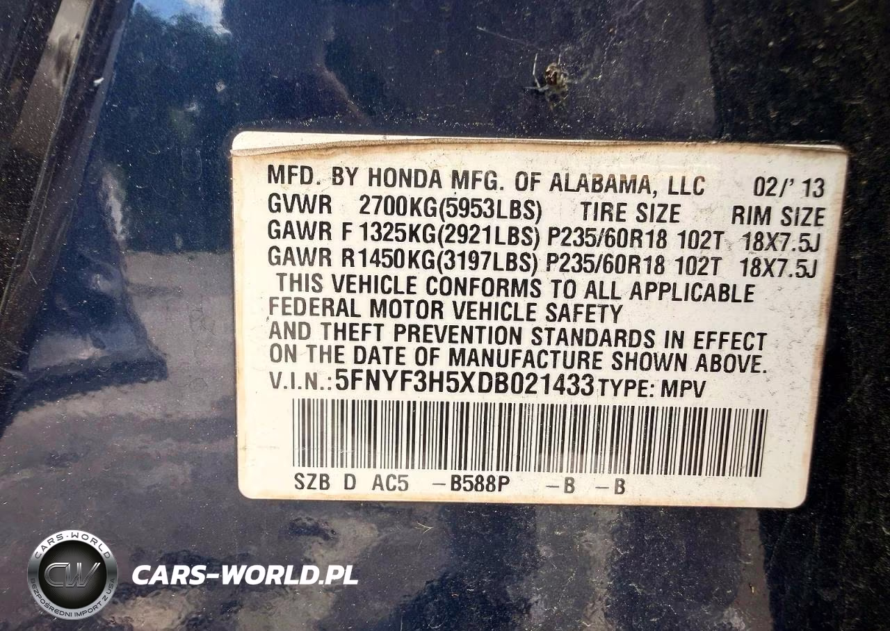 2013 Honda Pilot Exl VIN:5FNYF3H5XDB021433 - 10