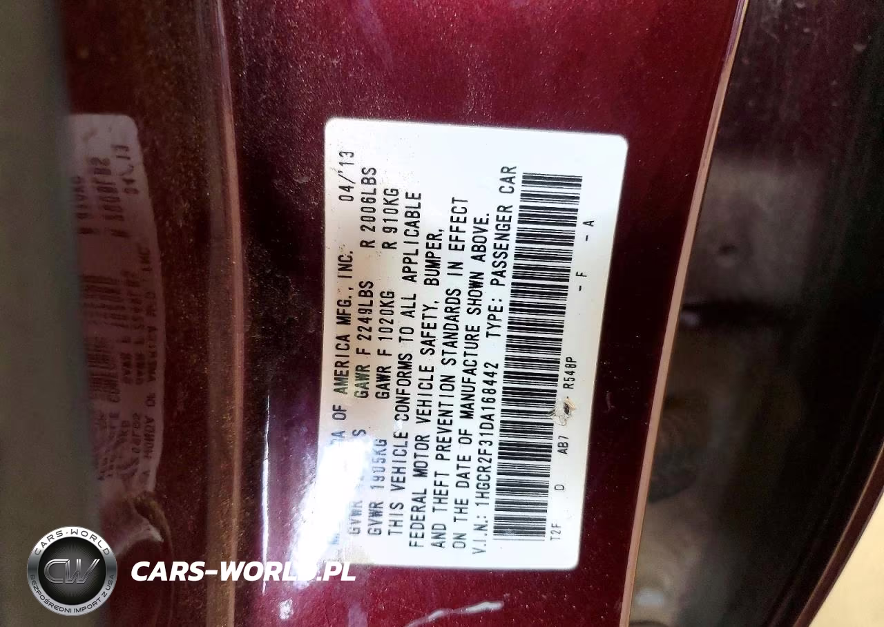 2013 Honda Accord Lx VIN:1HGCR2F31DA168442 - 13