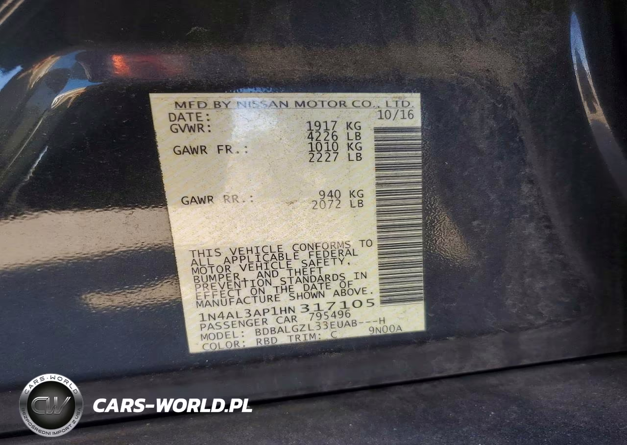 2017 Nissan Altima 2.5 S VIN:1N4AL3AP1HN317105 - 12