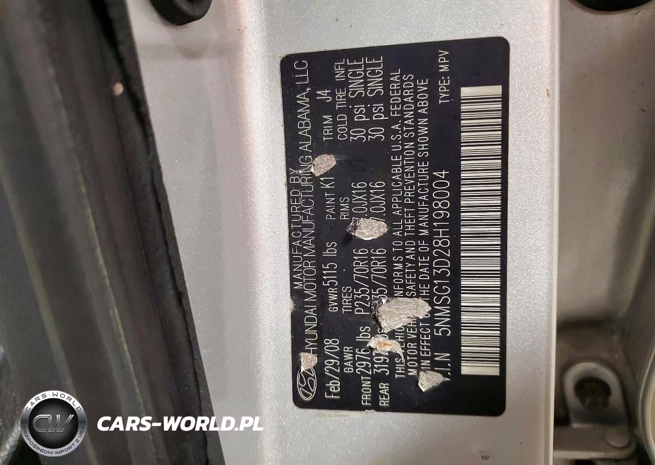 2008 Hyundai Santa Fe Gls VIN:5NMSG13D28H198004 - 13