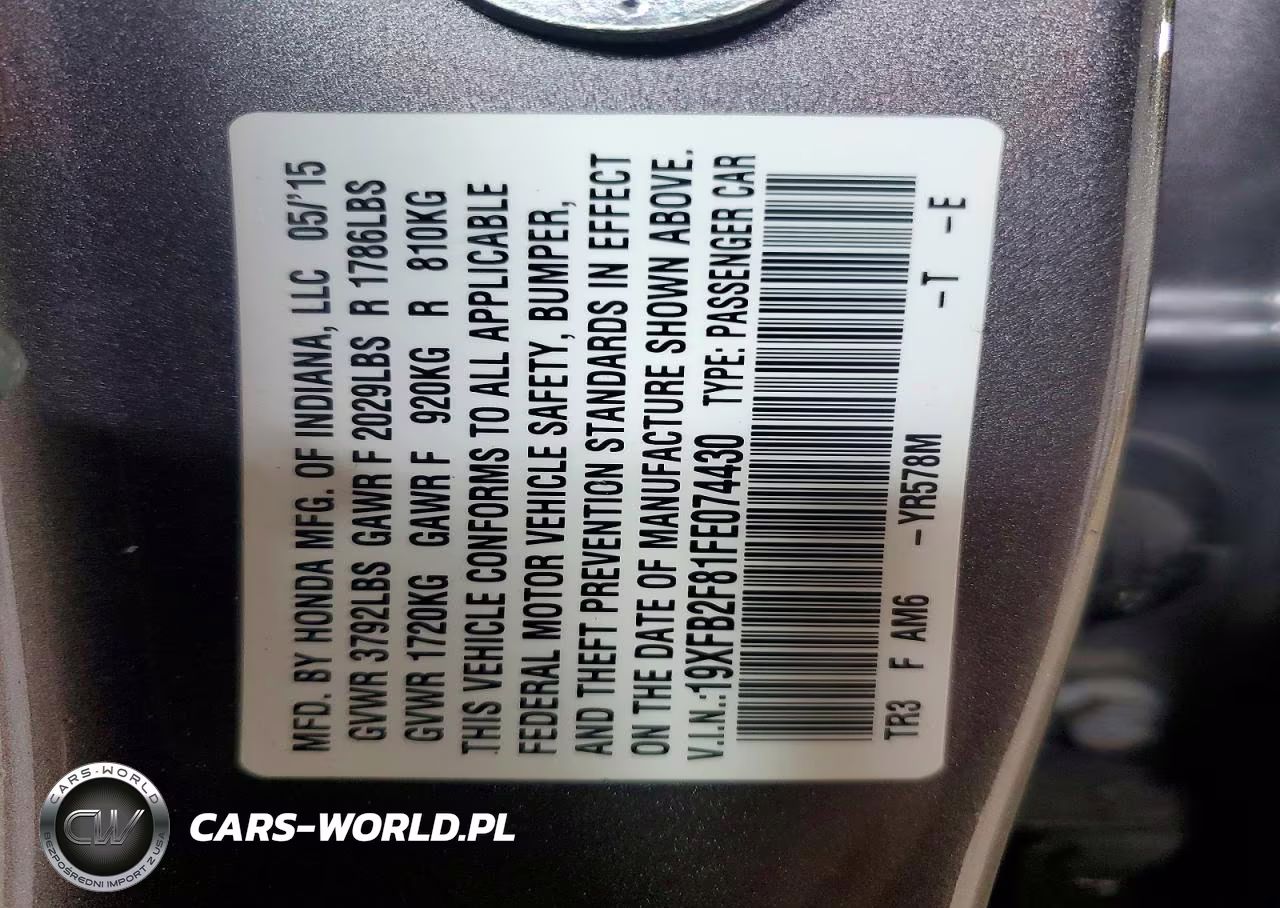 2015 Honda Civic Ex VIN:19XFB2F81FE074430 - 12