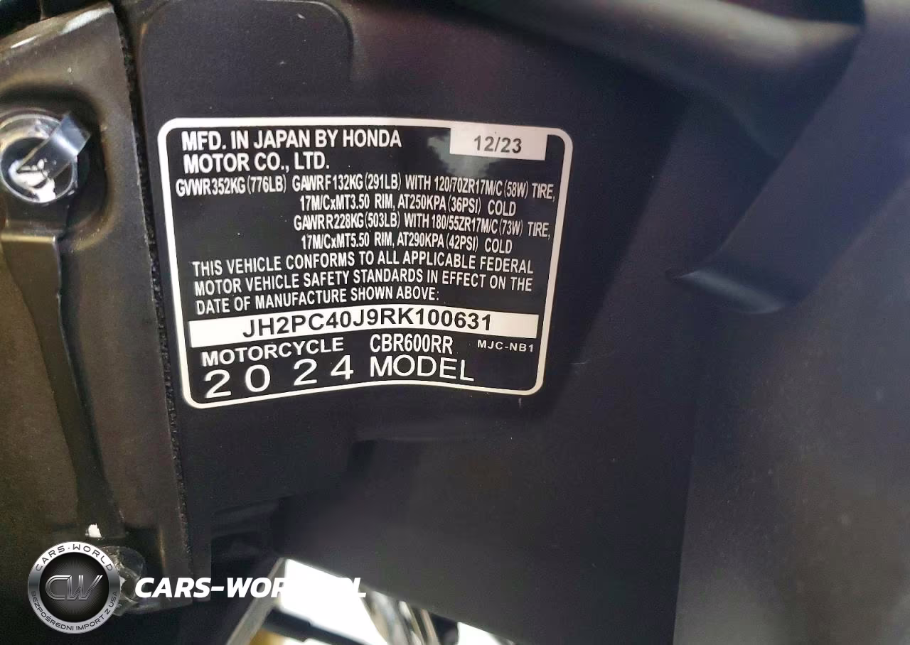 2024 Honda Cbr600 Rr VIN:JH2PC40J9RK100631 - 9