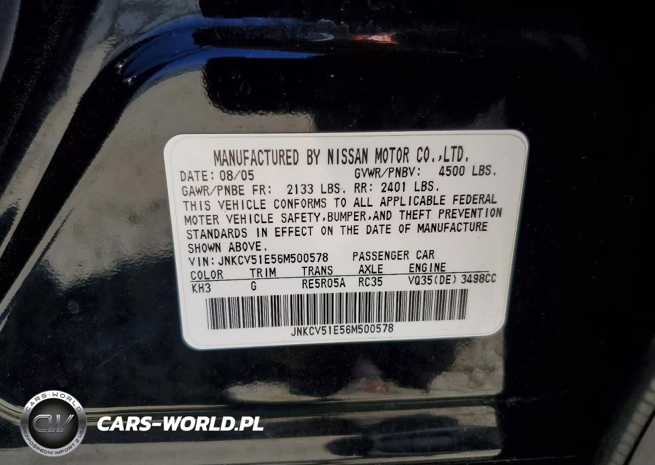 2006 Infiniti G35 Base VIN:JNKCV51E56M500578 - 13