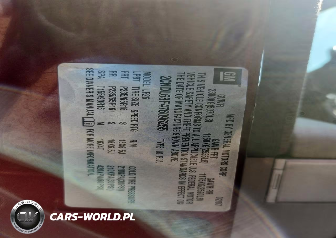 2007 Chevrolet Equinox Lt VIN:2CNDL63F476096255 - 13