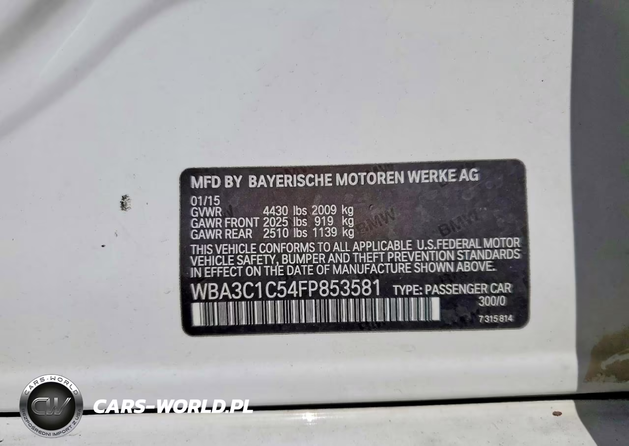 2015 BMW 328 I Sulev VIN:WBA3C1C54FP853581 - 12