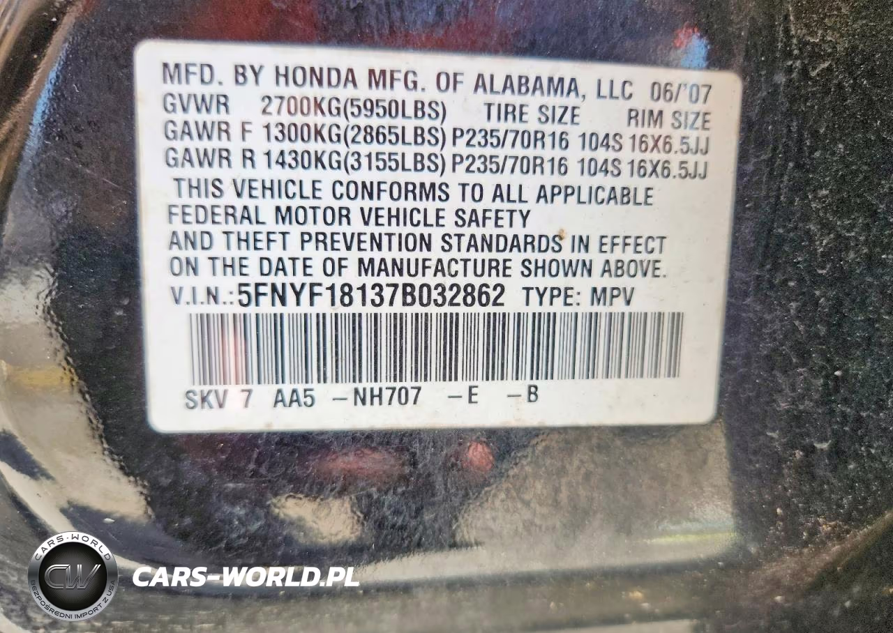 2007 Honda Pilot Lx VIN:5FNYF18137B032862 - 13