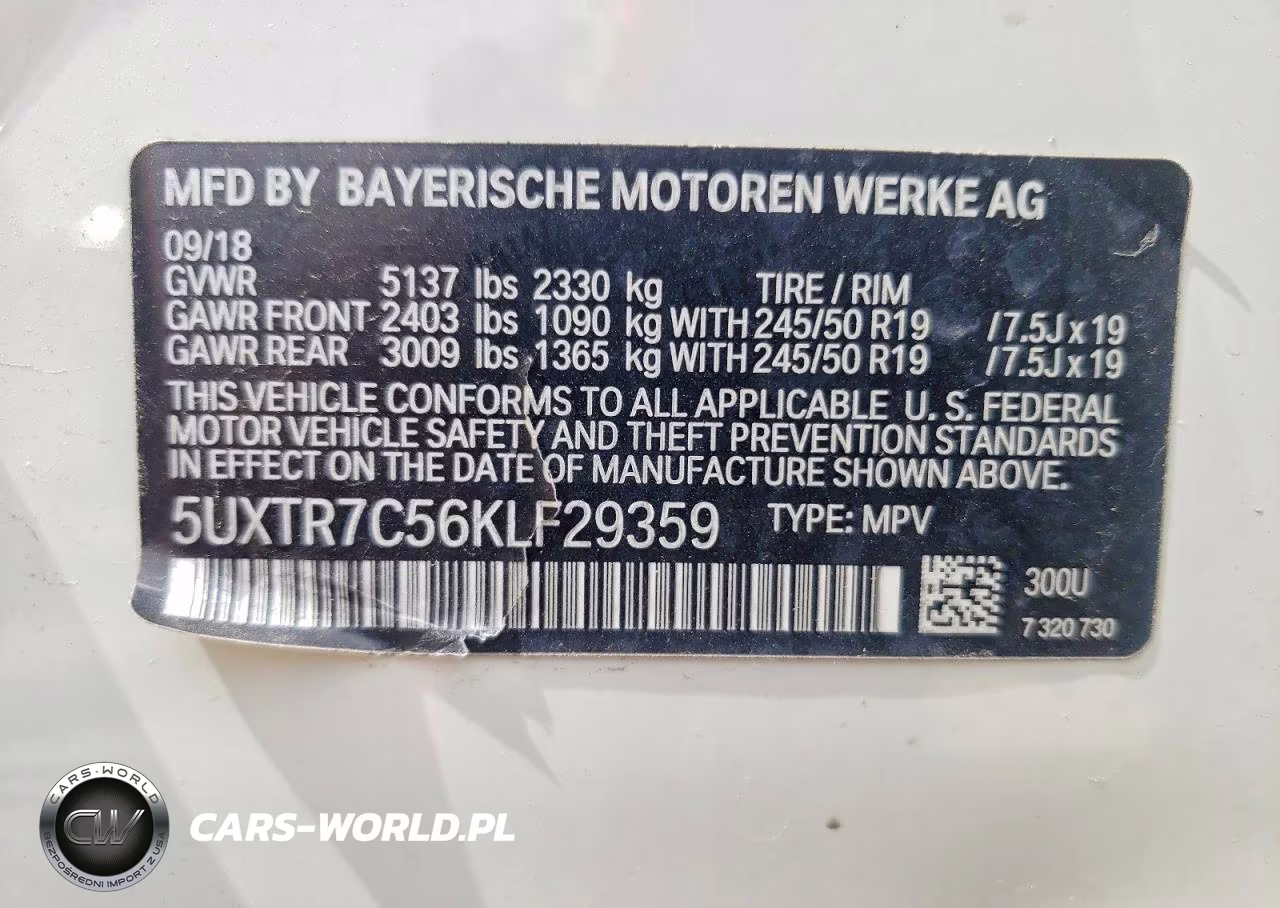 2019 BMW X3 Sdrive30I VIN:5UXTR7C56KLF29359 - 13