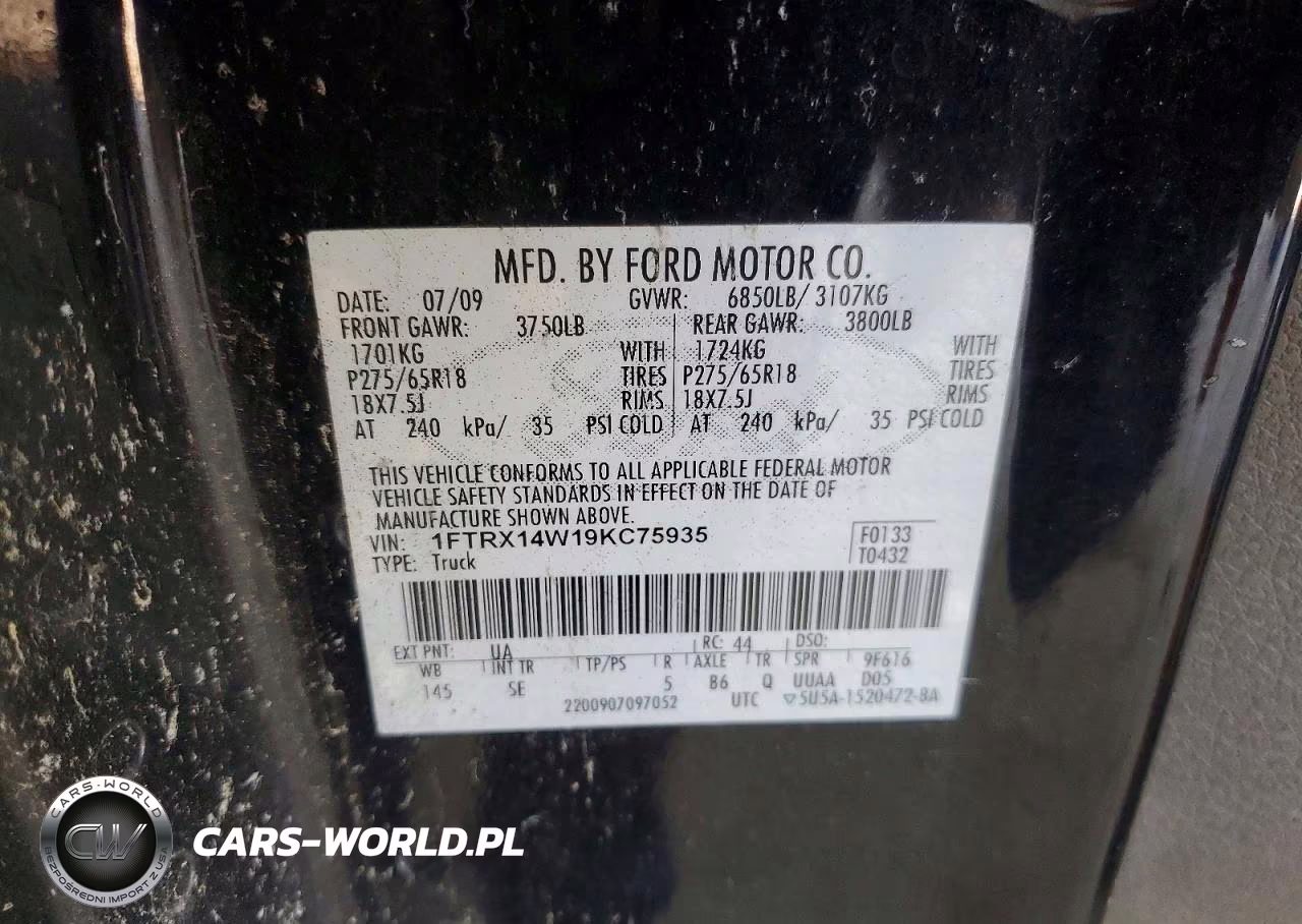 2009 Ford F150 Super Cab VIN:1FTRX14W19KC75935 - 12