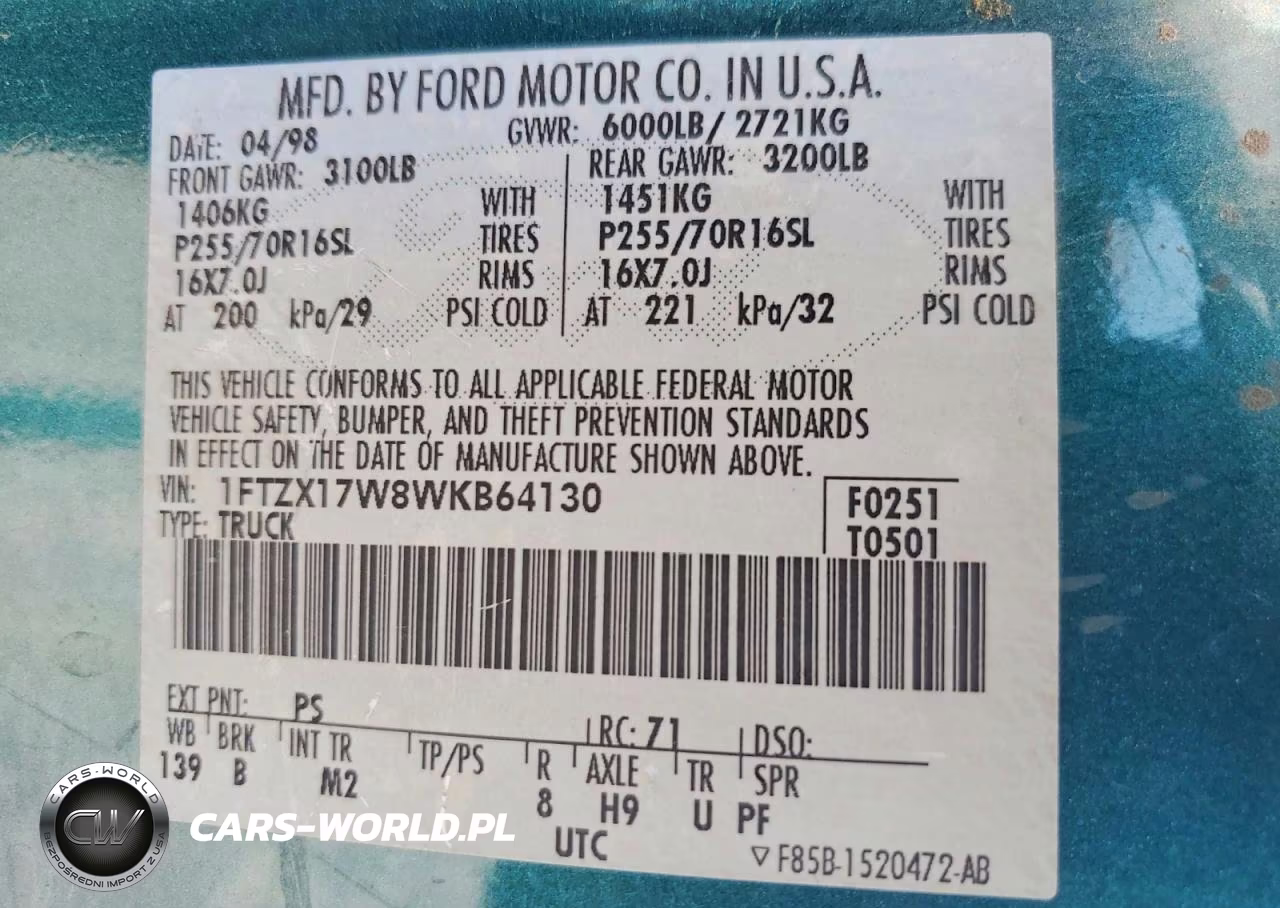 1998 Ford F150 VIN:1FTZX17W8WKB64130 - 12