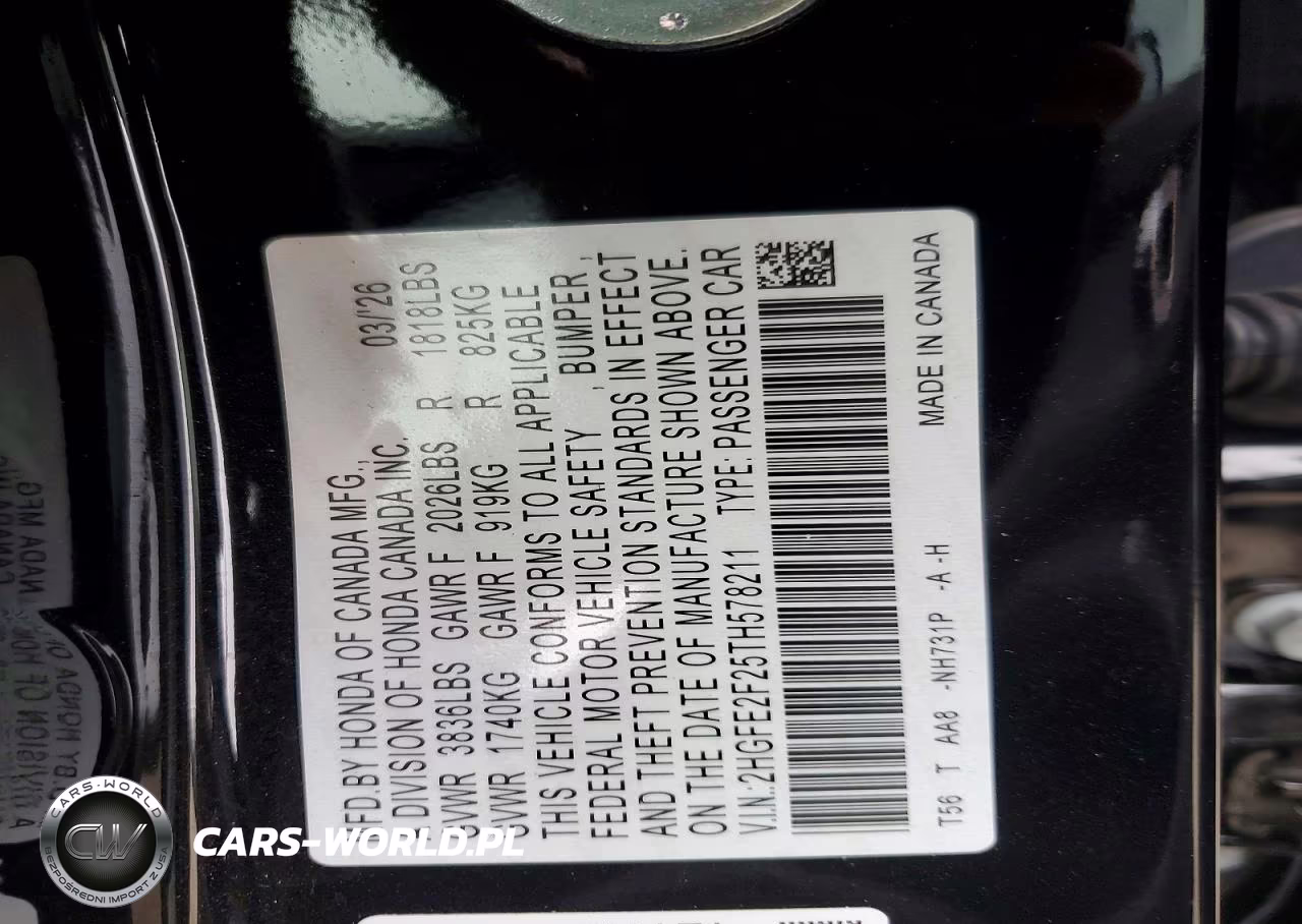 2026 Honda Civic Lx VIN:2HGFE2F25TH578211 - 13