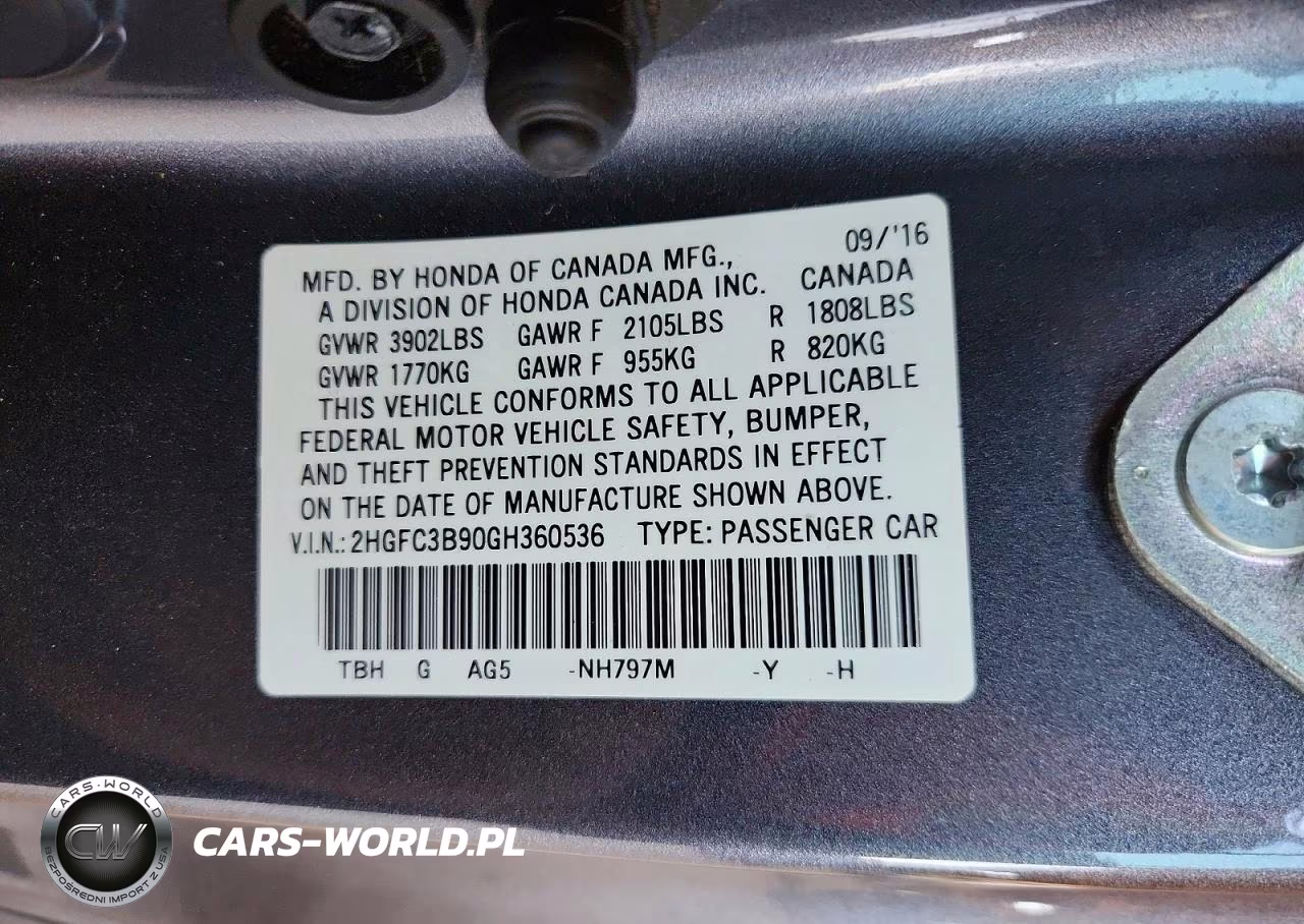 2016 Honda Civic Touring VIN:2HGFC3B90GH360536 - 12