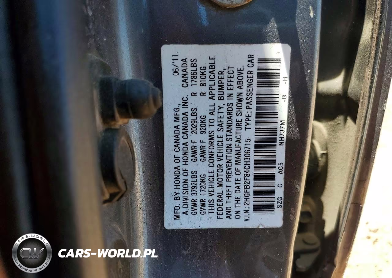 2012 Honda Civic Ex VIN:2HGFB2F84CH306715 - 12