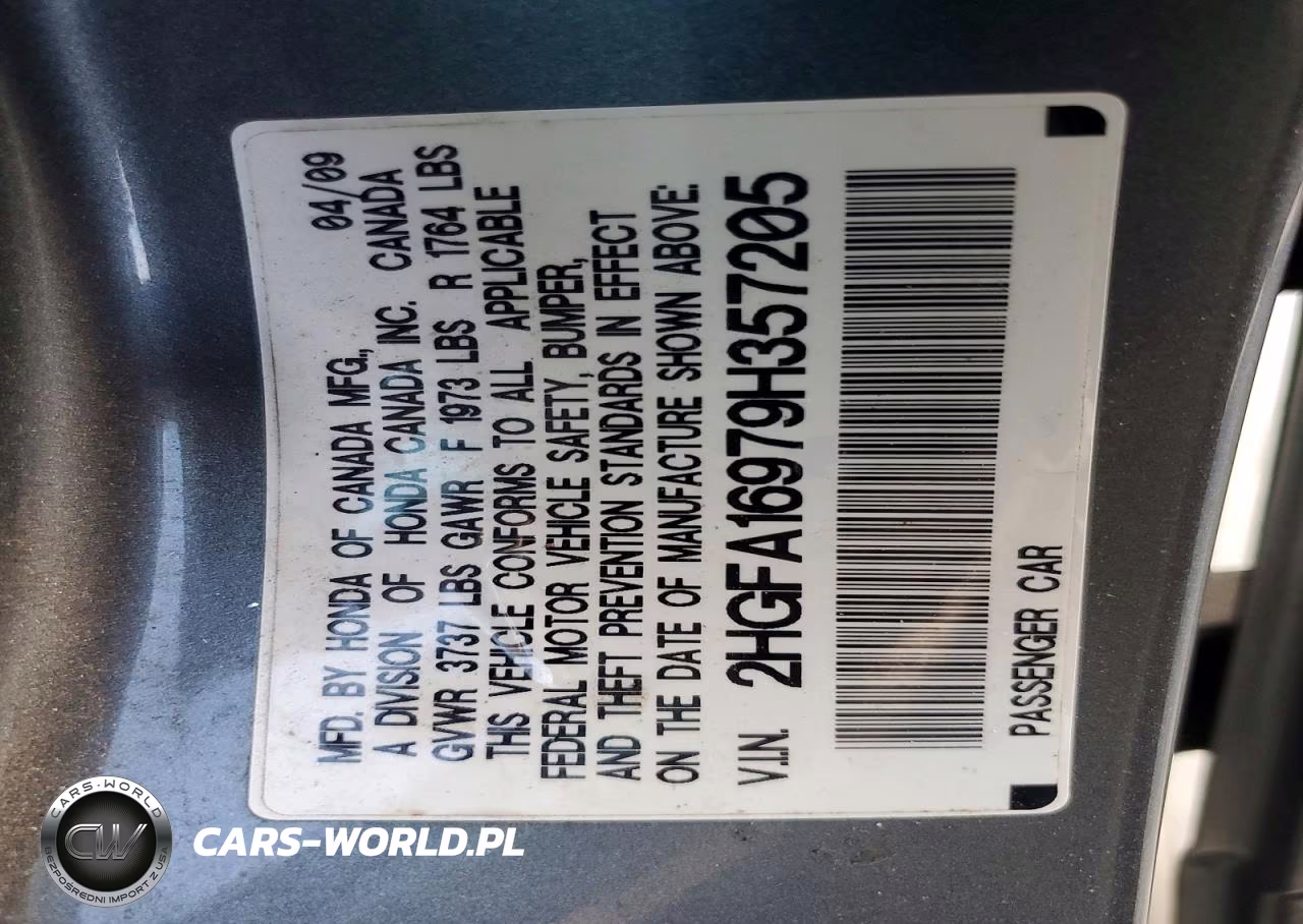 2009 Honda Civic Exl VIN:2HGFA16979H357205 - 12
