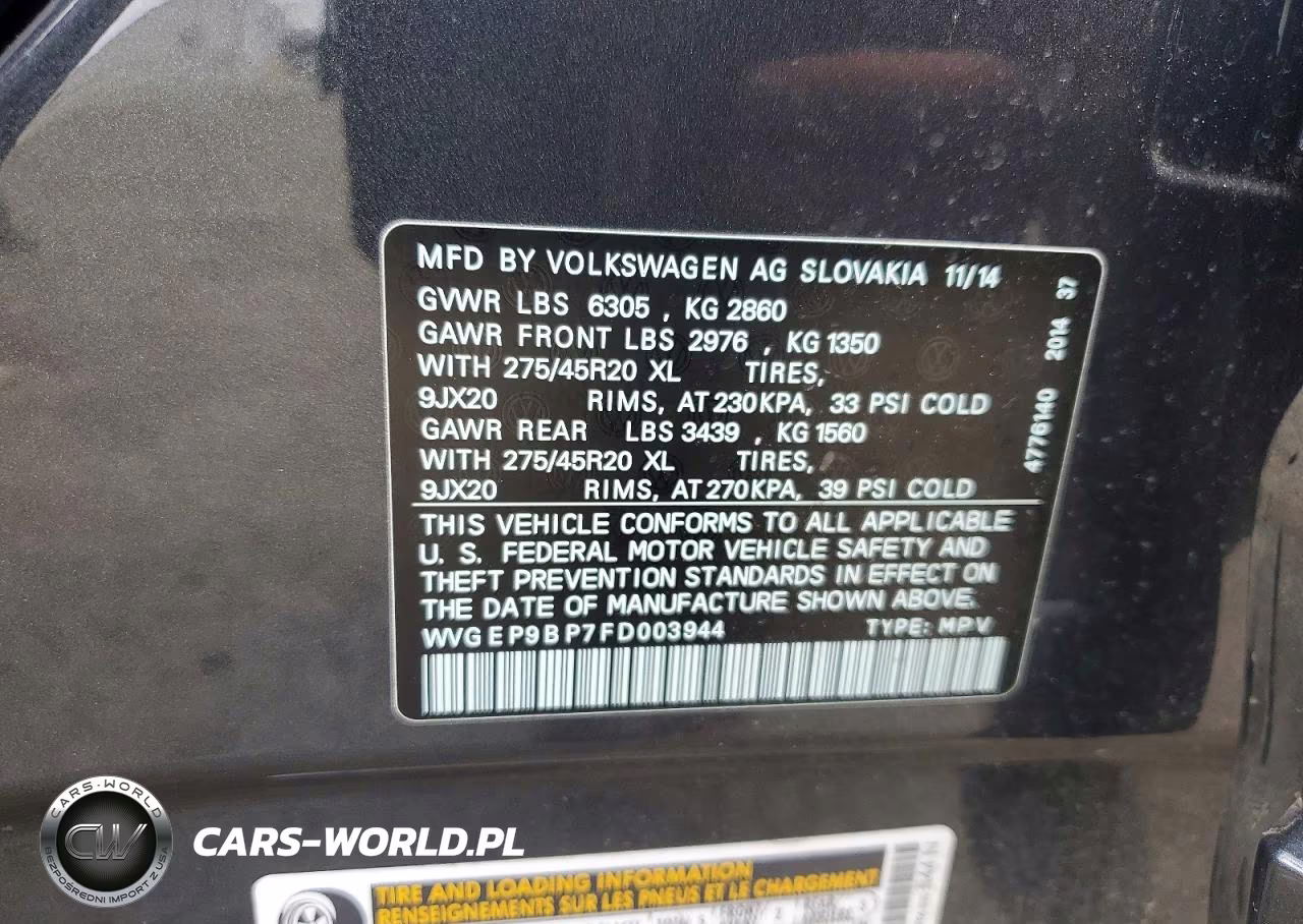 2015 Volkswagen Touareg V6 Tdi VIN:WVGEP9BP7FD003944 - 14