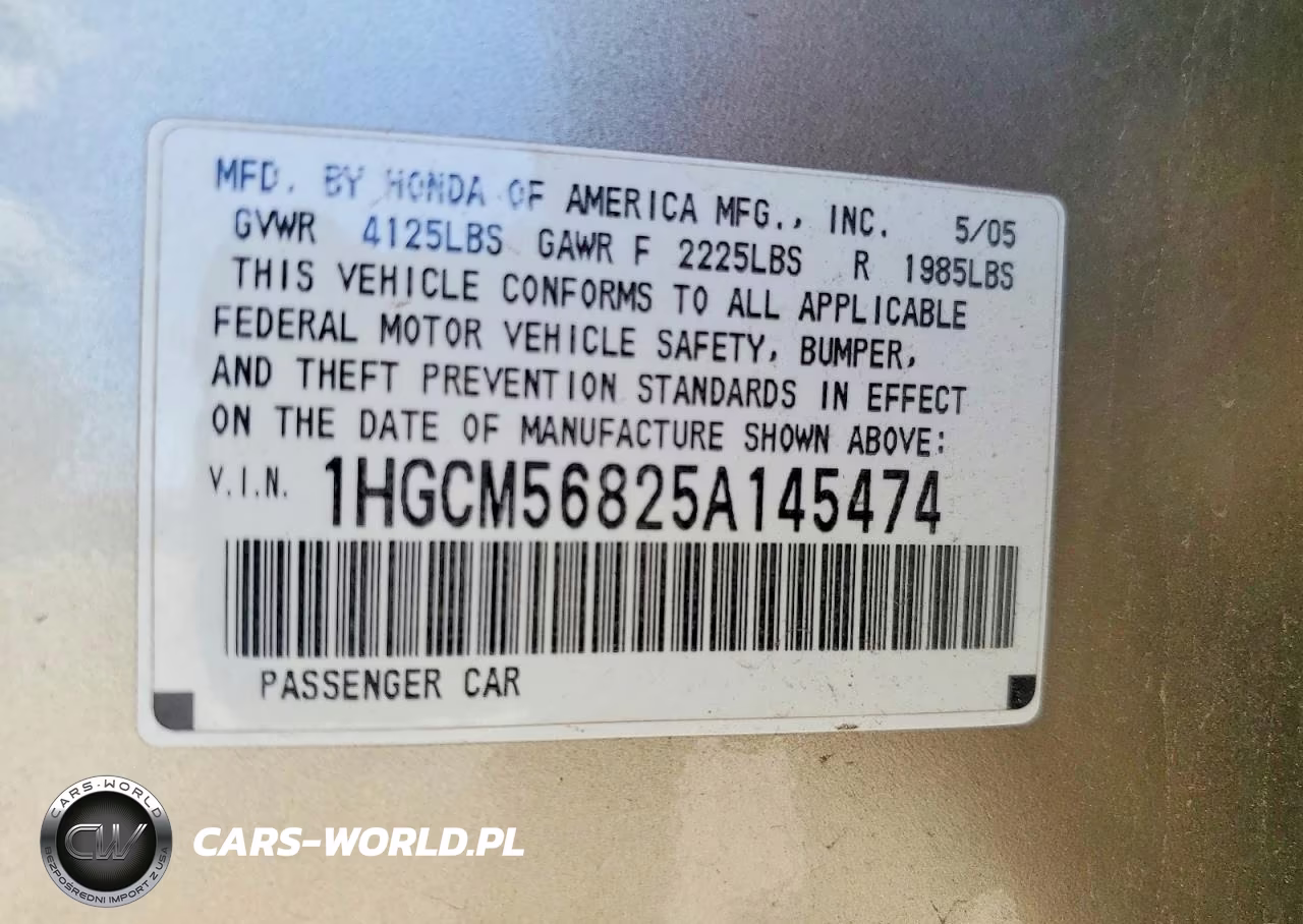 2005 Honda Accord Ex VIN:1HGCM56825A145474 - 12