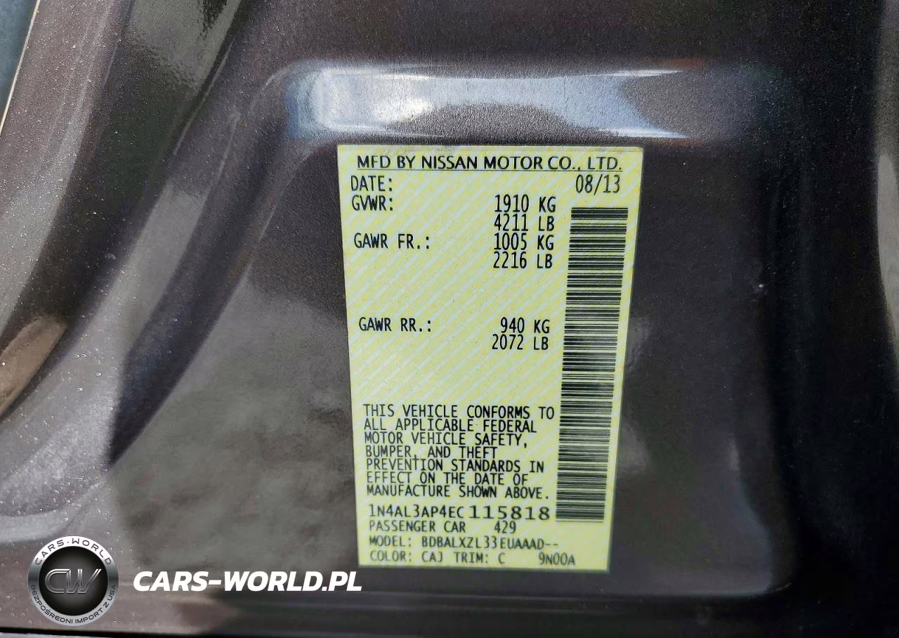 2014 Nissan Altima 2.5 Sl VIN:1N4AL3AP4EC115818 - 12