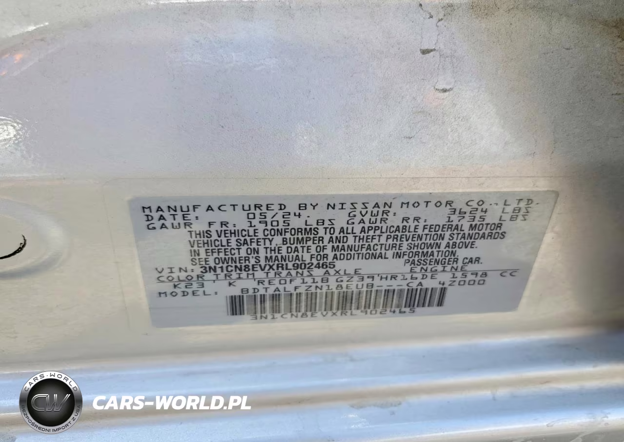 2024 Nissan Versa Sv VIN:3N1CN8EVXRL902465 - 13