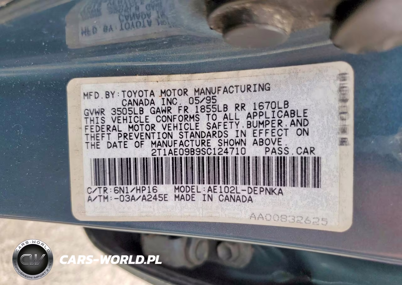 1995 Toyota Corolla Dx VIN:2T1AE09B9SC124710 - 12