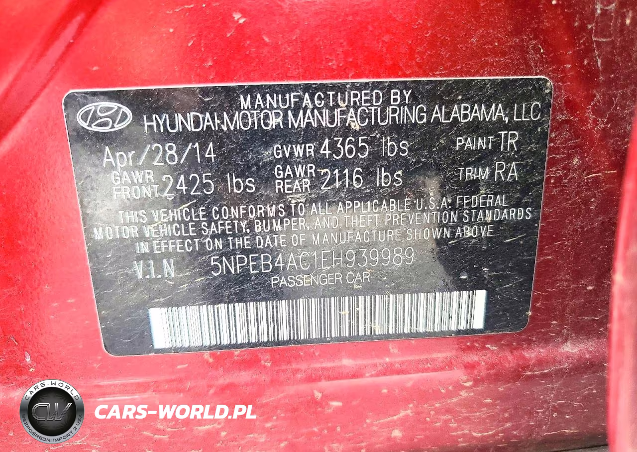 2014 Hyundai Sonata Gls VIN:5NPEB4AC1EH939989 - 12