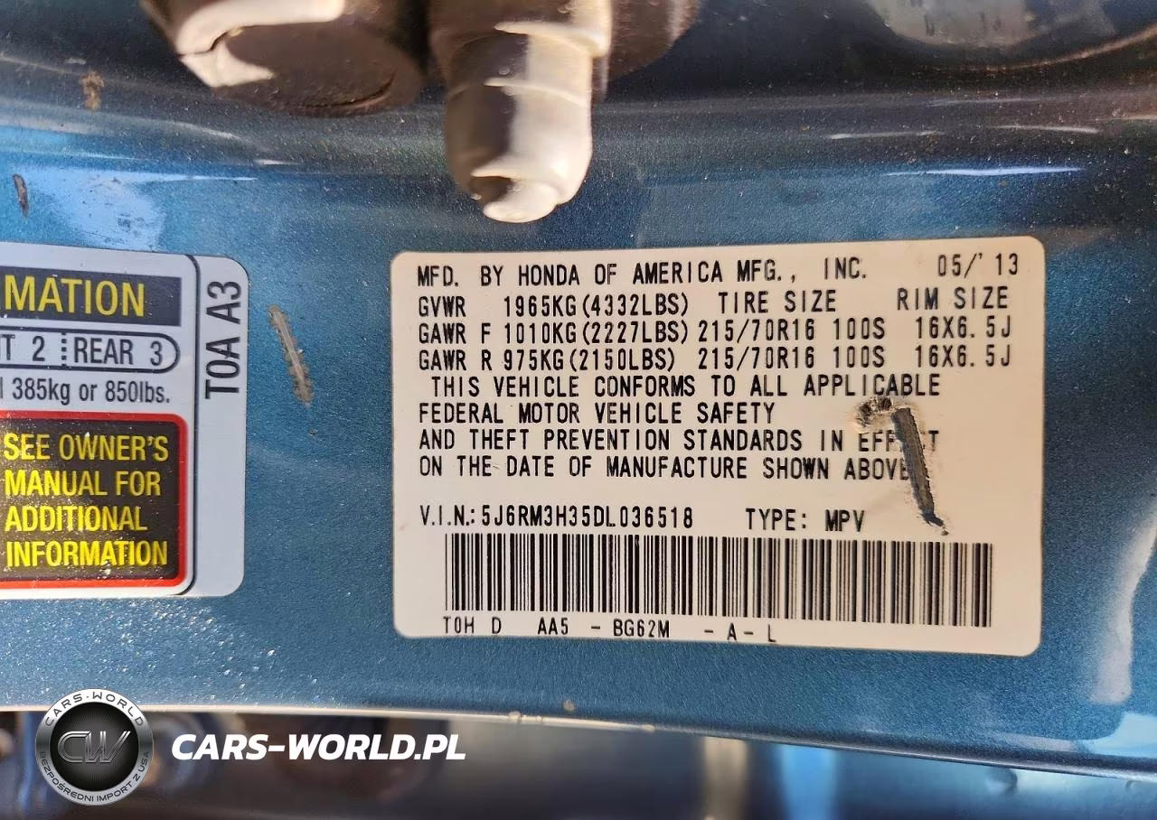 2013 Honda Cr-V Lx VIN:5J6RM3H35DL036518 - 13