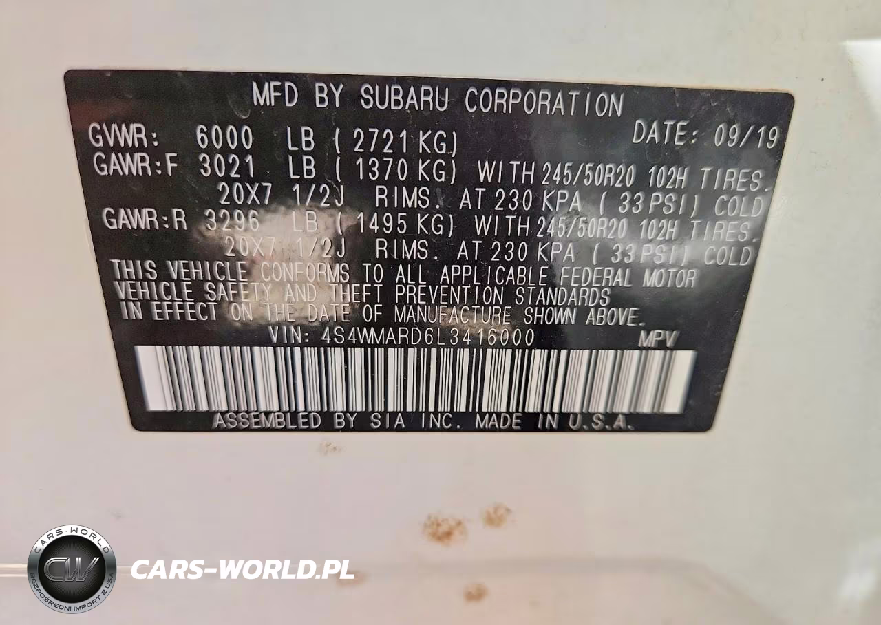 2020 Subaru Ascent Touring VIN:4S4WMARD6L3416000 - 13