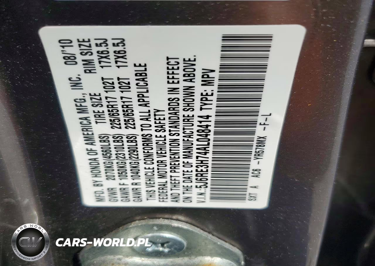 2010 Honda Cr-V Exl VIN:5J6RE3H74AL048414 - 13