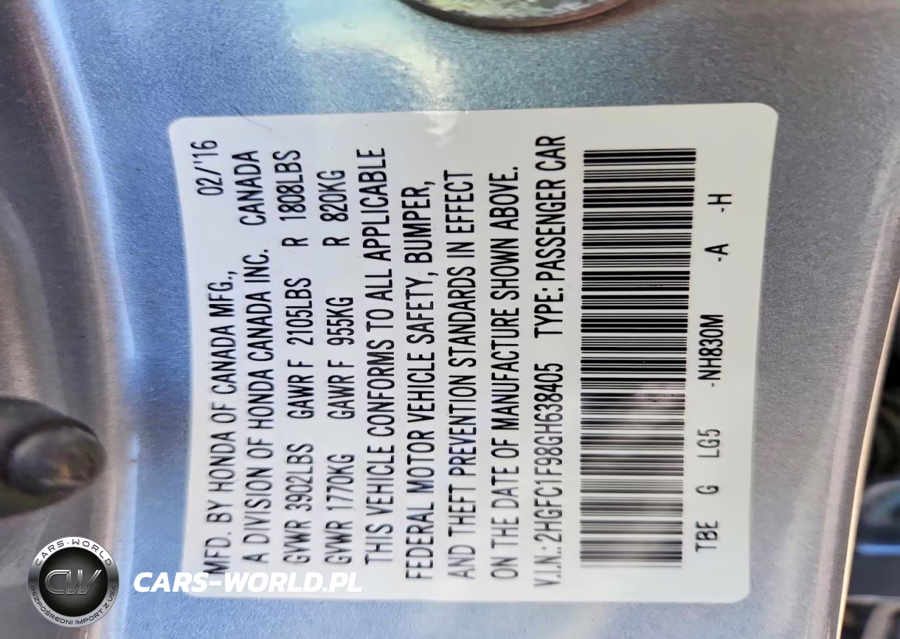 2016 Honda Civic Touring VIN:2HGFC1F98GH638405 - 12