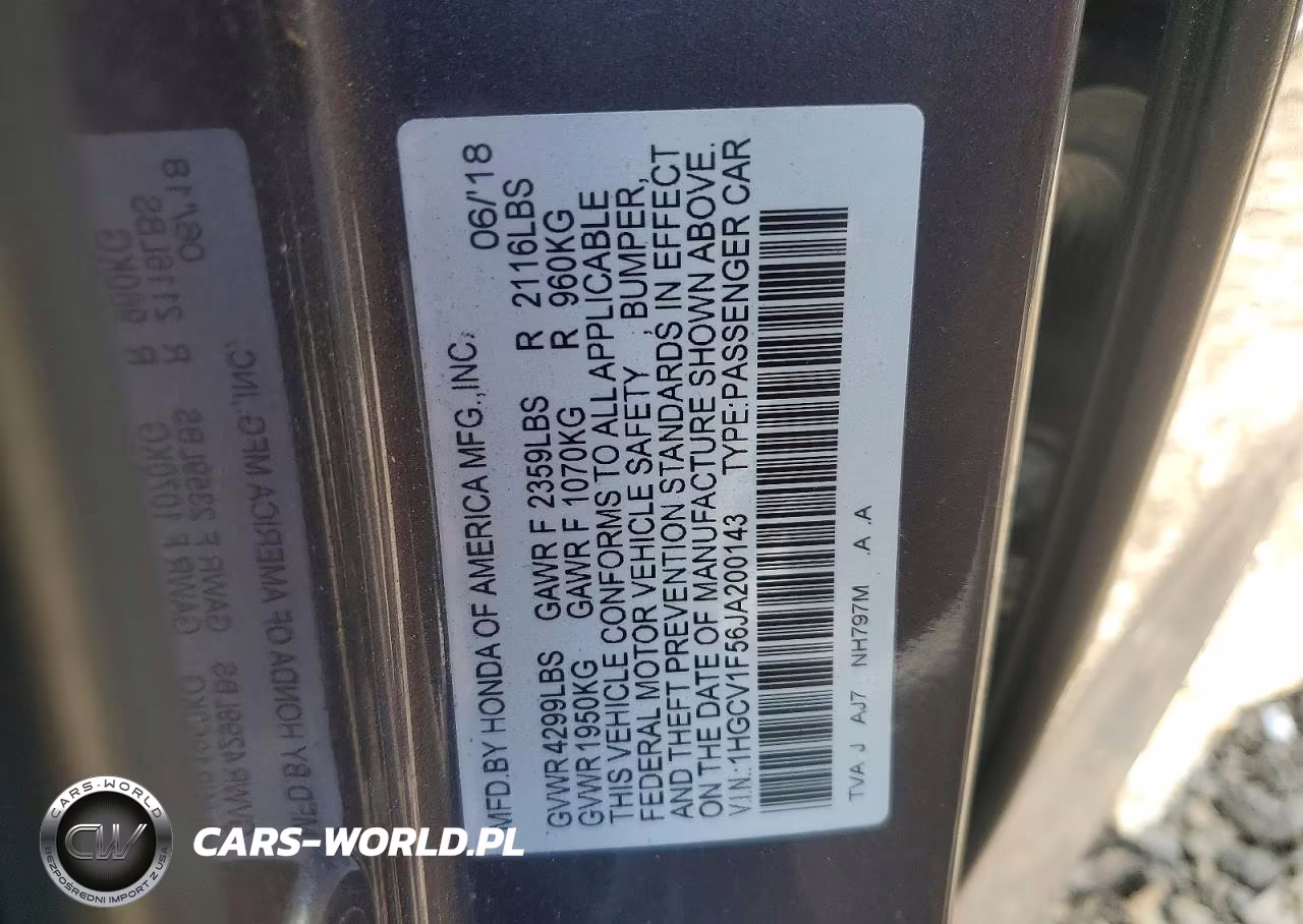 2018 Honda Accord Exl VIN:1HGCV1F56JA200143 - 12