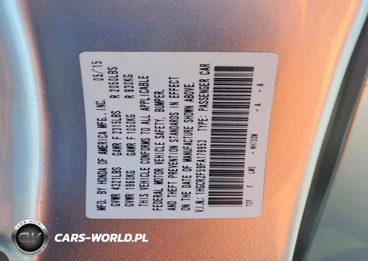 2015 Honda Accord Sport VIN:1HGCR2F59FA179953 - 12