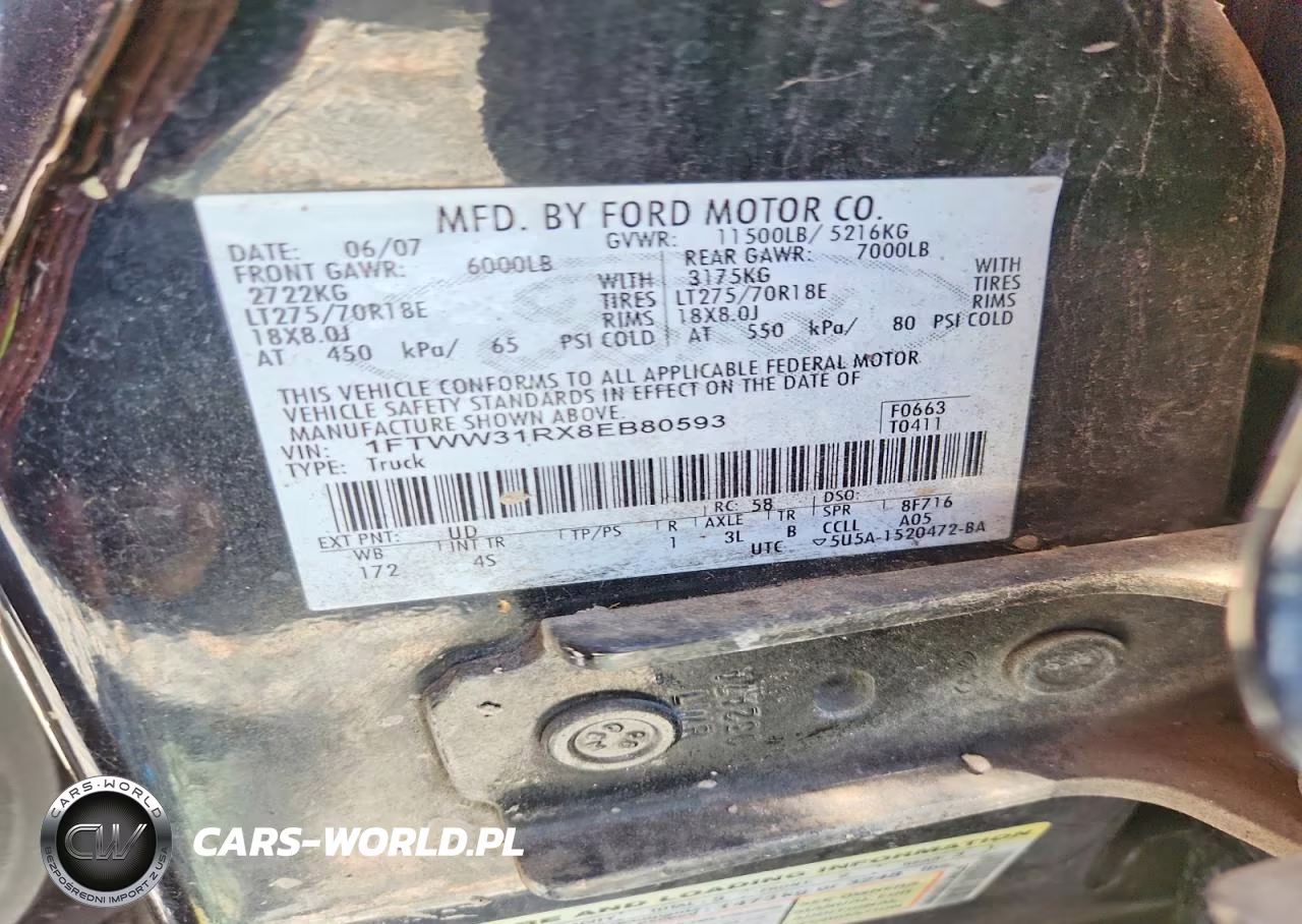 2008 Ford F350 Srw Super Duty VIN:1FTWW31RX8EB80593 - 10