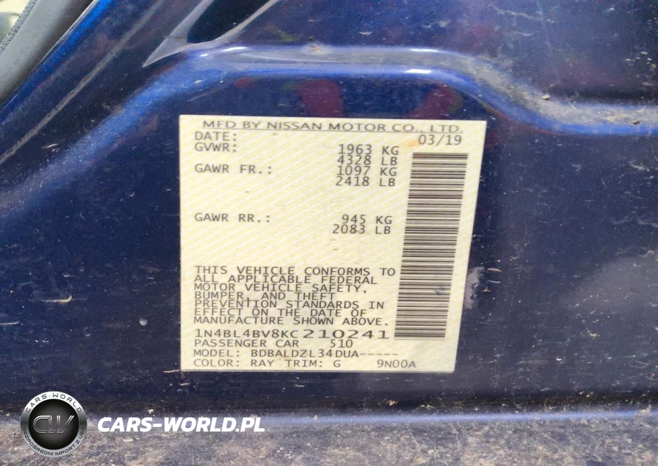 2019 Nissan Altima S VIN:1N4BL4BV8KC210241 - 12