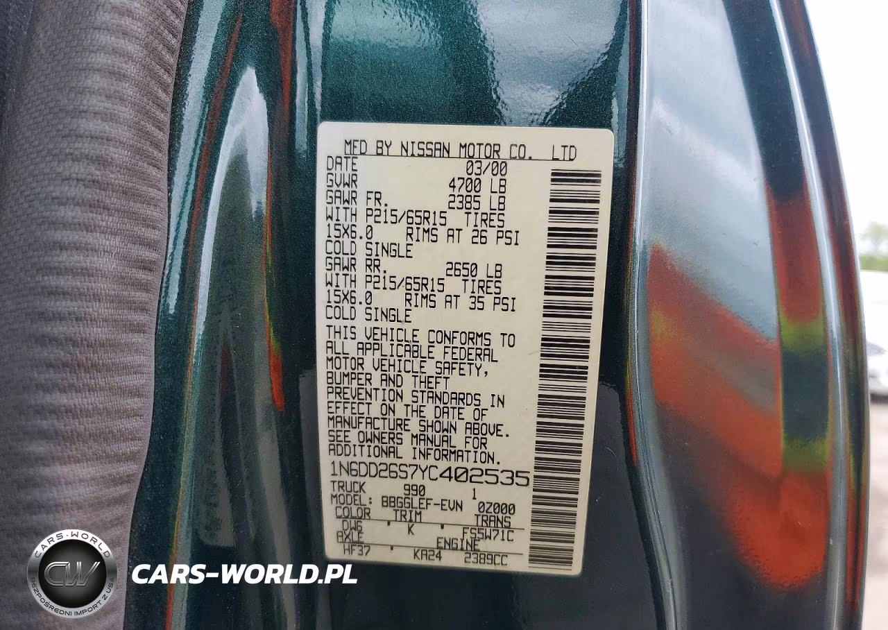 2000 Nissan Frontier King Cab Xe VIN:1N6DD26S7YC402535 - 12
