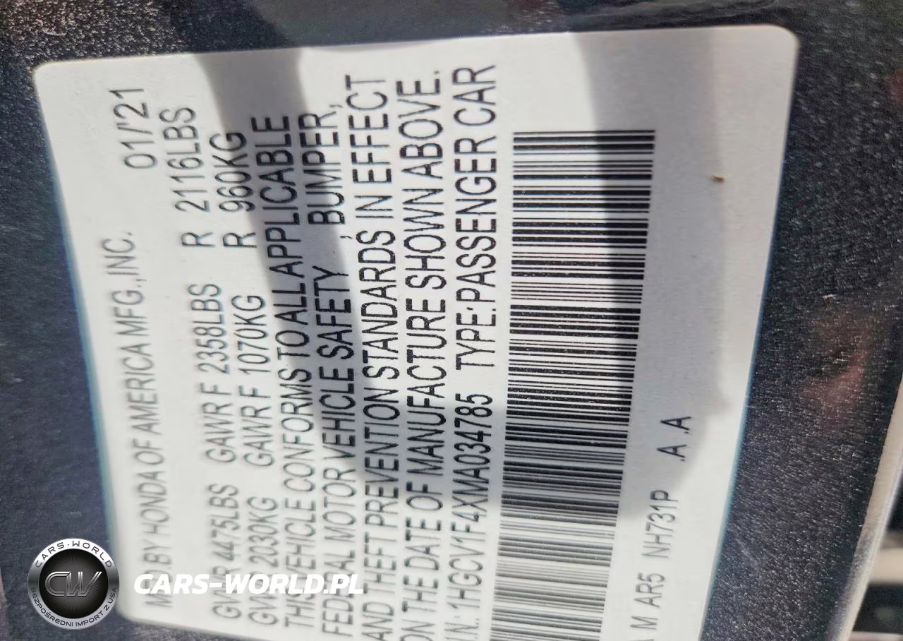 2021 Honda Accord Sport Se VIN:1HGCV1F4XMA034785 - 13