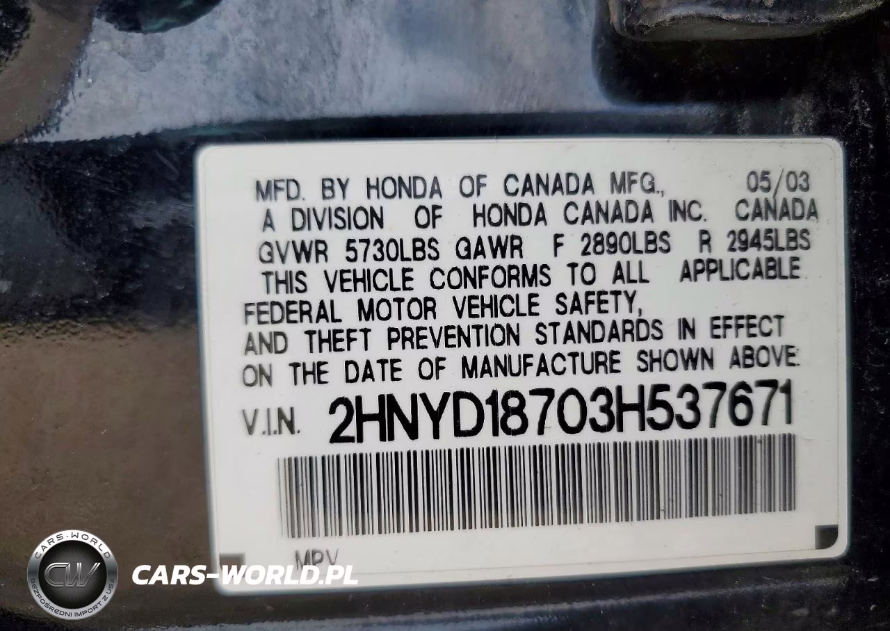 2003 Acura Mdx Touring VIN:2HNYD18703H537671 - 13