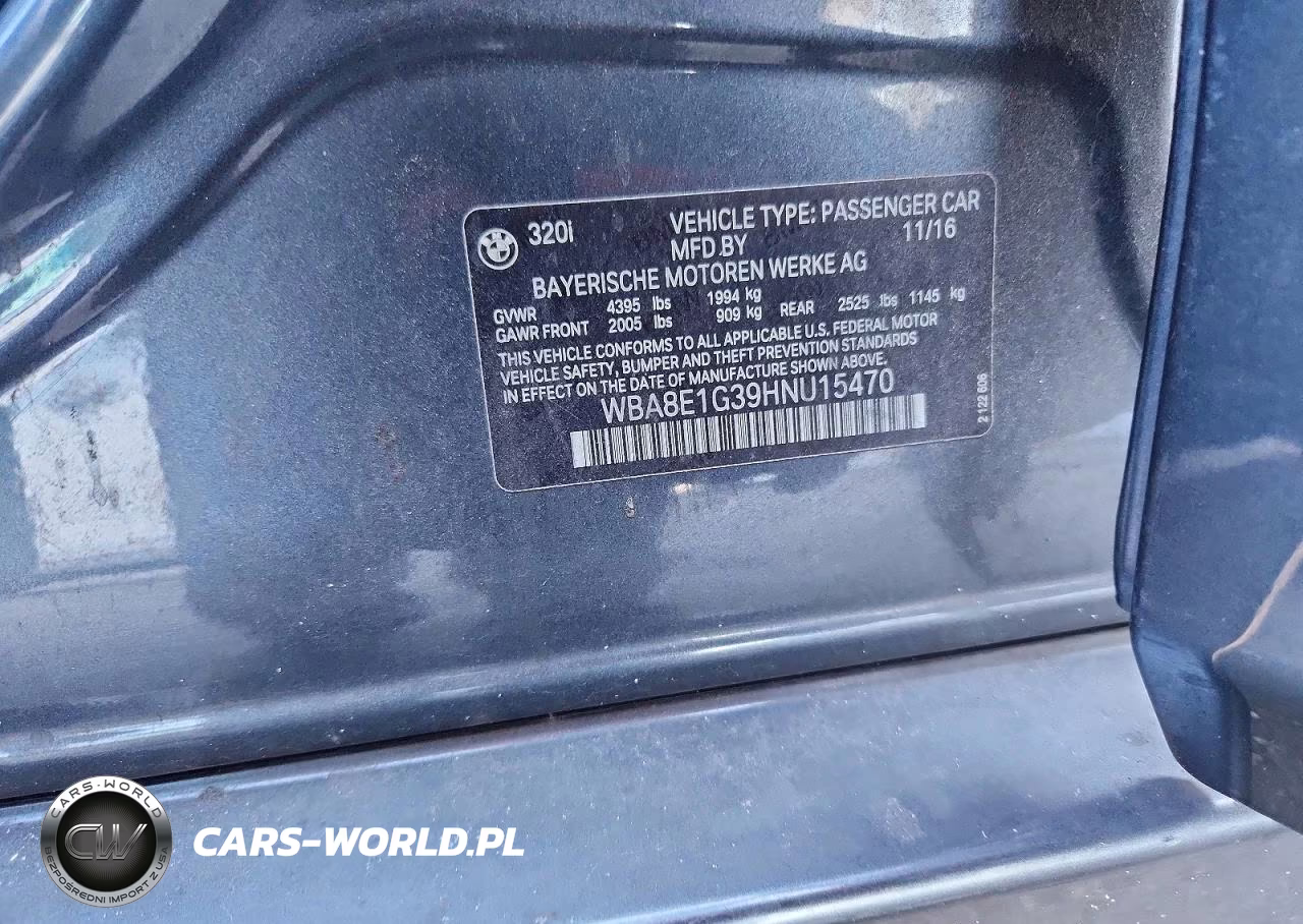 2017 BMW 320 I VIN:WBA8E1G39HNU15470 - 12