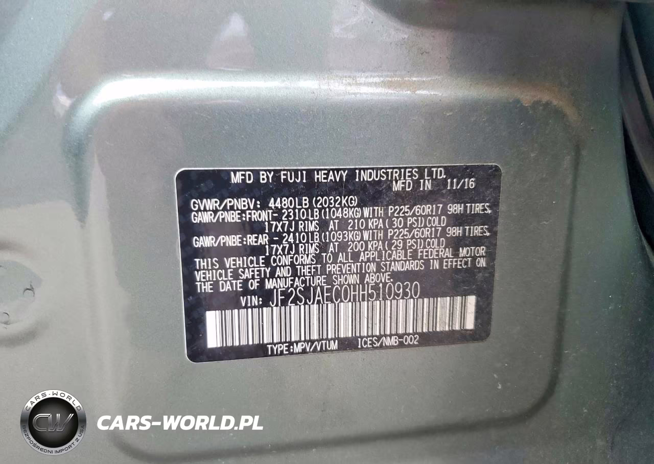 2017 Subaru Forester 2.5I Premium VIN:JF2SJAEC0HH510930 - 12